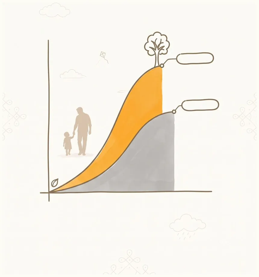 Two growth curves — starting at birth versus starting at eight